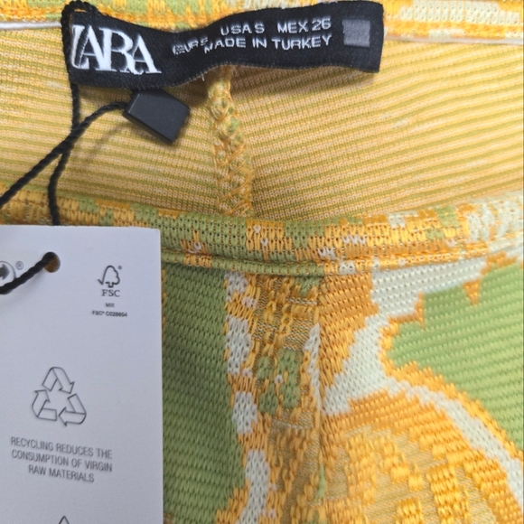 Zara yellow and lime green patterned stretchy bell bottom flare pants, NWT - Picture 4 of 8